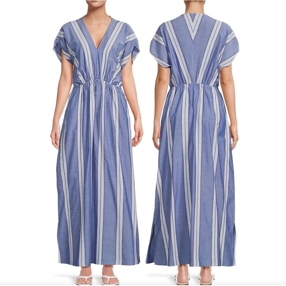 J. McLaughlin Blue and White Striped Maxi Dress